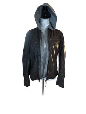 Mauritius Brown Nola Hooded Leather Jacket with Gray Liner